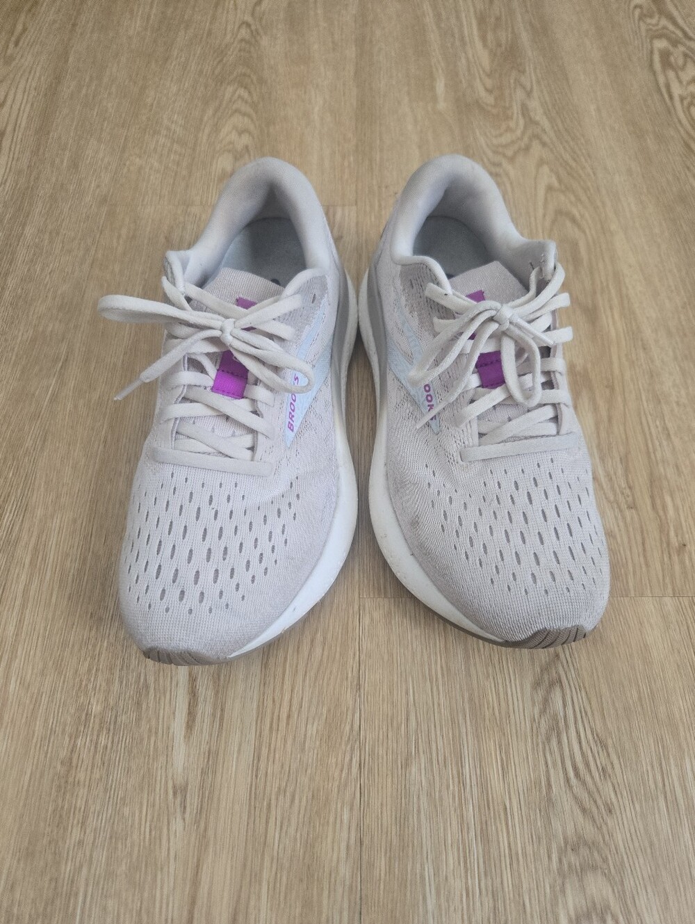 Brooks Ghost 16 Women's Cream Athletic Running Sneakers with Purple Accent